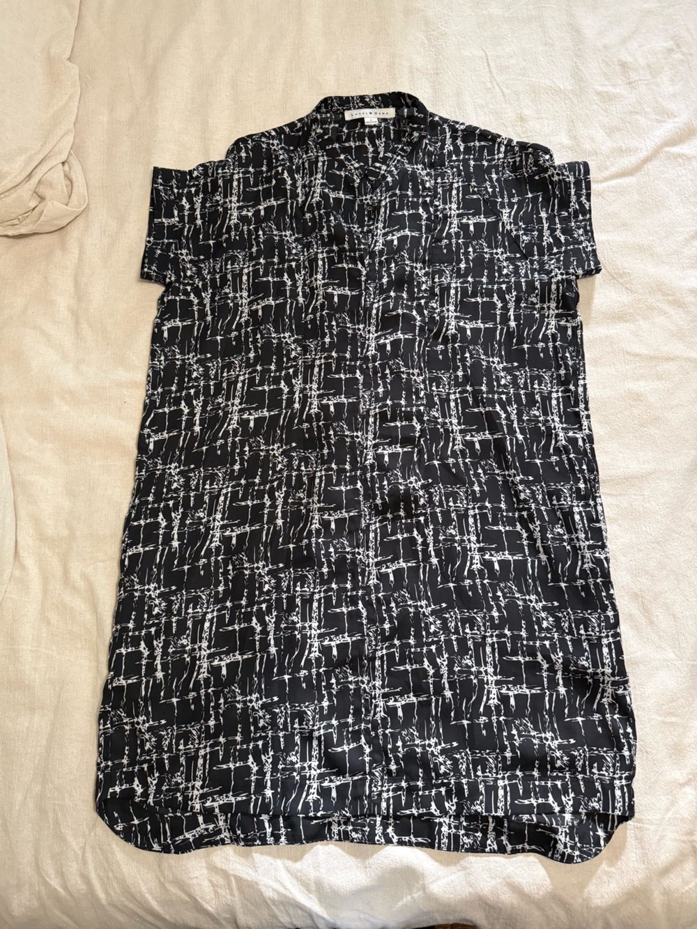 Women's Black and White Abstract Shirt dress - nursing, maternity